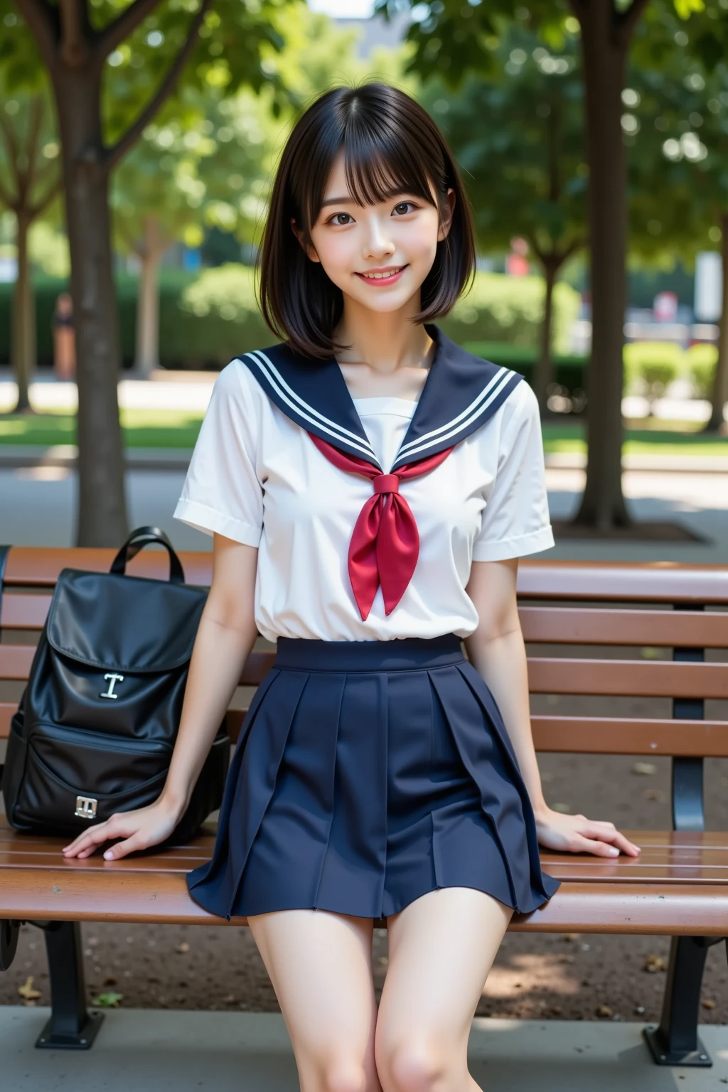 1girll,Solo,Pure_detail in face_The face is pure_eye detailed_eyed ((JK_校服,High school student uniform,School uniform for high school students,High school miniskirt,JK_sailor uniformm,JK_Serakuf)),JK_a skirt,JK_Loose socks jk_Loafer shoes,high school senior, short detailed hair,middle score,Sit in a swivel chair in a café,((Infinity round chair)),outdoor cafe,Outdoor stools,(Single table,High chair, High table),(From the front side:1.7),(Spread your feet in front of you),(Breaking Old Works:1.1),(Golden section:1.1),(the golden ratio:1.1),(Keep your feet apart),(legs are open),(The reveal panties),(Natural color panties)。