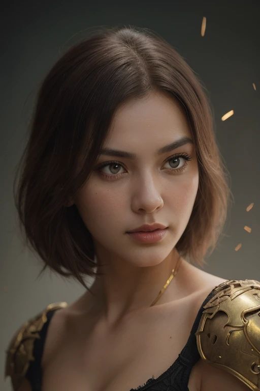 Portrait of a beautiful cyborg with 8k brown hair, Rumit, Elegan, is very detailed, kaca pecah ,  Digital photography , seni karya artgerm dan ruan jia dan greg rutkowski,   surreal painting  ,  filigree golden butterfly  , broken glass, (mahakarya, side lights , soft beautiful eyes: 1.2), human development reports