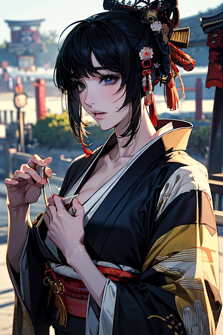 (masterpiece:1.5),beautiful hair,Beautiful Eyes,beautiful lips,Beautiful slender body,Big Breasts,cleavage,(Konno Anna:1.2),(Riho Yoshioka:1.1),(in the Imperial Court:1.3),(Riverside:1.4),bust illustration from the front ,((((the most beautiful woman in the world:1.7)))),(((( kimono,jacket,Taisho Romance:1.5)))),((19-year-old single woman holding a fish in her hand:1.1)),(accurately depicted anatomically correct hands:1.1)black hair,long lashes,Three-dimensional, jewel-like eyes,Very delicate and beautiful CG,2. 5D illustration, Anatomically Accurate Body, (very precise illustration:1.1),(Outdoors:1.4), (wallpaper:1.4),8k