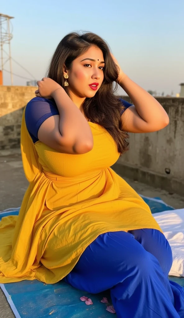  a woman round neck blouse and saree, heading in or out the door,,big cheeks, curvy, hourglass figure, swooping breasts, deep cleavage, open arms, sexy armpits,big penis, nipples, ass, necklace, angle face,round face, beautiful face,(cinematic:1.3),arafed woman in a round neck blouse and saree standing in a room, colombian, 🇺🇦, colombia, karla ortiz, professional sports style, julia fuentes, full body picture, lorena avarez, alanis guillen, casual pose, 🤠 using a 🖥, inspired by Gina Pellón, in blue and yellow clothes, 21 years old