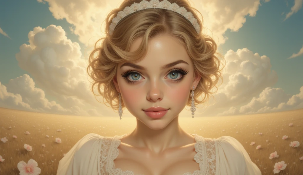 SemlaStyle (character focus:1.1), portrait, solo, upper body, detailed background, detailed face, (<lyco:FiveDecorsAIx3:0.4>, ivorygoldai, ivory-gold theme:1.1), aristocratic pose, smiling, ruling class, elegant clothing, elegant hat, looking up at floating (cloud city:1.1), cloudtop sky-city, floating platforms, floating buildings, railing, bridges, propellers, clouds in background, wind blowing, epic atmosphere, <lora:SemlaStyle-000007:0.5>