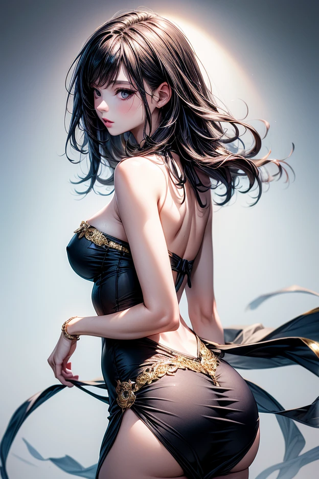 finest image, portrait, female, sexy, beautiful, cute, flat chest, abs, slender, amorous expression, lewd expression, orgasm, black glossy braided bangs hair, blue sparkling big eyes, double eyelids, professional lighting