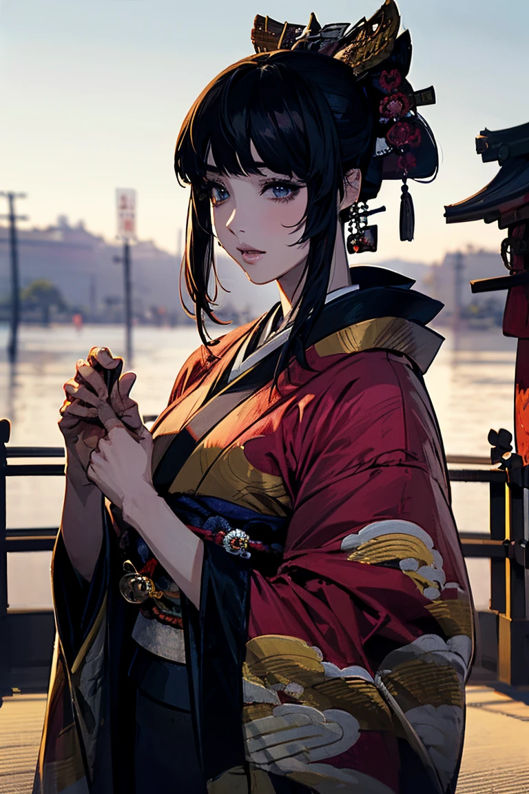 (masterpiece:1.5),beautiful hair,Beautiful Eyes,beautiful lips,Beautiful slender body,,,(Konno Anna:1.2),(Riho Yoshioka:1.1),(in the Imperial Court:1.3),(Riverside:1.4), illustration from the front ,((((the most beautiful woman in the world:1.7)))),(((( kimono,jacket,Taisho Romance:1.5)))),((19-year-old single woman holding a fish in her hand:1.1)),(accurately depicted anatomically correct hands:1.1)black hair,long lashes,Three-dimensional, jewel-like eyes,Very delicate and beautiful CG,2. 5D illustration, Anatomically Accurate Body, (very precise illustration:1.1),(Outdoors:1.4), (wallpaper:1.4),8k