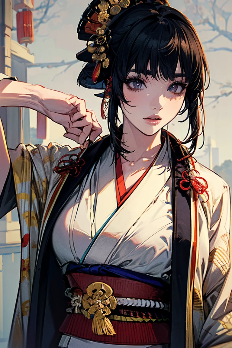 (masterpiece:1.5),beautiful hair,Beautiful Eyes,beautiful lips,Beautiful slender body,Big Breasts,cleavage,(Konno Anna:1.2),(Riho Yoshioka:1.1),(in the Imperial Court:1.3),(Riverside:1.4),bust illustration from the front ,((((the most beautiful woman in the world:1.7)))),(((( kimono,jacket,Taisho Romance:1.5)))),((19-year-old single woman holding a fish in her hand:1.1)),(accurately depicted anatomically correct hands:1.1)black hair,long lashes,Three-dimensional, jewel-like eyes,Very delicate and beautiful CG,2. 5D illustration, Anatomically Accurate Body, (very precise illustration:1.1),(Outdoors:1.4), (wallpaper:1.4),8k