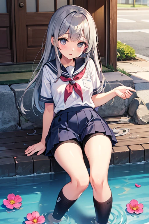 Ultra high quality，超高分辨率，1girll，White color hair，swimming uniform，Mature woman，The bust circumference is moderate，legs are open，Lying down position