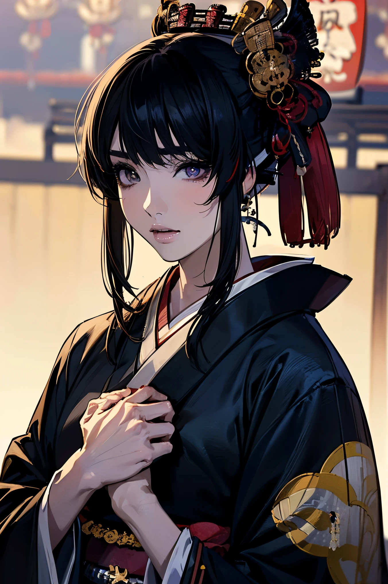 (masterpiece:1.5),beautiful hair,Beautiful Eyes,beautiful lips,Beautiful slender body,Big Breasts,cleavage,(Konno Anna:1.2),(Riho Yoshioka:1.1),(in the Imperial Court:1.3),(Riverside:1.4),bust illustration from the front ,((((the most beautiful woman in the world:1.7)))),(((( kimono,jacket,Taisho Romance:1.5)))),((19-year-old single woman holding a fish in her hand:1.1)),(accurately depicted anatomically correct hands:1.1)black hair,long lashes,Three-dimensional, jewel-like eyes,Very delicate and beautiful CG,2. 5D illustration, Anatomically Accurate Body, (very precise illustration:1.1),(Outdoors:1.4), (wallpaper:1.4),8k