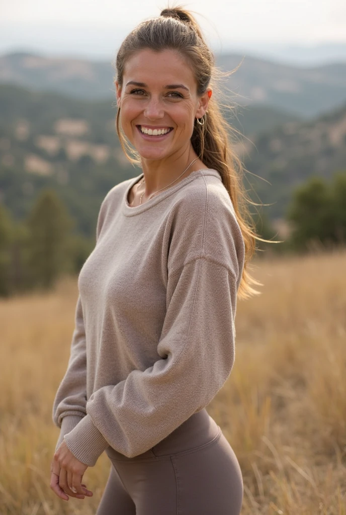 <s9p1br3>, upper body, nature, smile, dress, Turtleneck, Shirt,