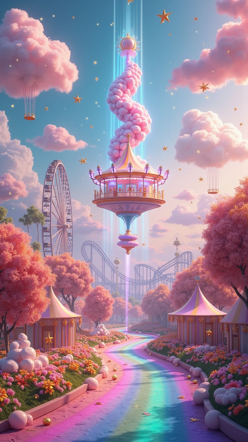 A vibrant, dreamlike fantasy amusement park bursting with color - SeaArt AI