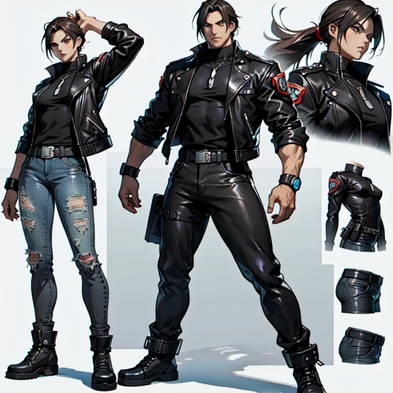 character ANIME man, FULL BODY, standing, FACE OF Alexander Kozachenko of resident evil, ((design sketches)), (masterpiece), extremely detailed, (original design),Alexander Kozachenko resident evil (random poses), (unique accessories, knee-length black cape), professionally retouched, white background, (male: 1.1) (government official deposit r: 0.8), (dirty: 1.1), (movement: 0.8), (young: 1.3), (sprint: 0.6) (concept the walking dead) ( Metal gear solid) ( concept  resident evil) --auto --s2