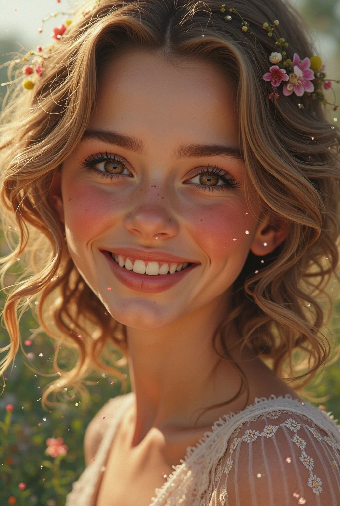 Painting in the style of Van Gogh. Thirst trap, best quality, highly detailed, woman with the appearance of Masiela Lusha, solo, twintails, off-shoulder sweater, choker, jacket, hairband, looking at viewer, smile, blush, Wide Smile, large big, wide, thick beautiful lips. with hair that is coarse, wiry, and tightly curled. It often has a rough texture, feels stiff to the touch, and may be prone to frizz and tangling. curls can be densely packed. Looking at viewer Eyes Detailed & Wide, sexy Pose. Ultra HD, Rococo-Inspired Fantasy Art With Intricate Details. Cute, Charming Expression, Alluring-Gaze, looking at viewer Beautiful Eyes, An-Ideal-Figure. Large Youthful Well-Shaped-Breasts, Massive-Round-Bosom, Décolletage. slim waist, fit body, full lipsWarm lights. Background is a panoramic vista of a lush green meadow full of daisies.