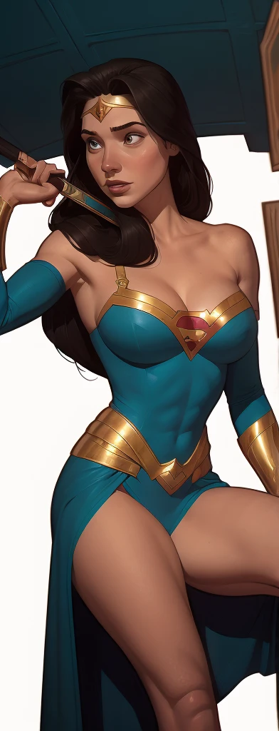 uma mulher de vestido azul segurando uma vara de madeira em uma floresta, Alena Aenami e Artgerm, artgerm detalhado, artgerm e atey ghailan, Estilo Ivan Talavera e Artgerm, Krenz Cushart e Artgerm, artgerm e lois van baarle, linda pintura de personagem