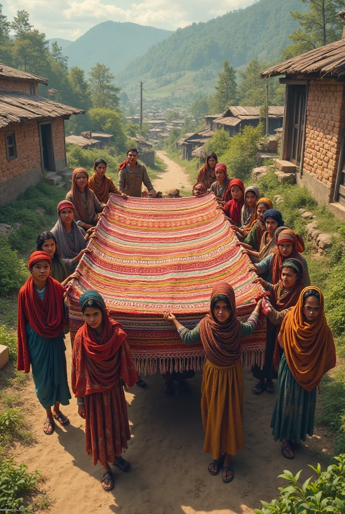 A craft market with two women selling embroidery, fabrics and a man buying