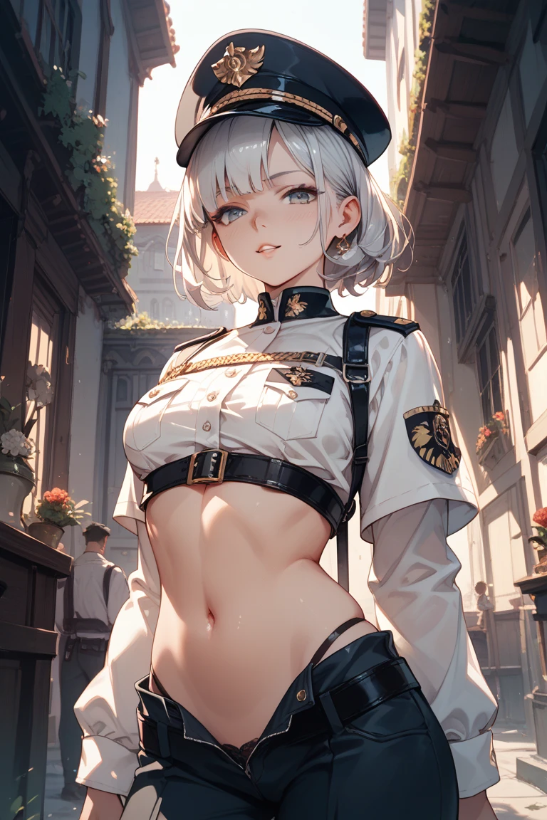 Character from "The Pirates of the Black Lagoon" balalaika ( Sophia Pavlovna Irinorskaya ) — the head of the Russian mafia organization "Hotel Moscow". strict form, blazer, military cap, tight-fitting trousers