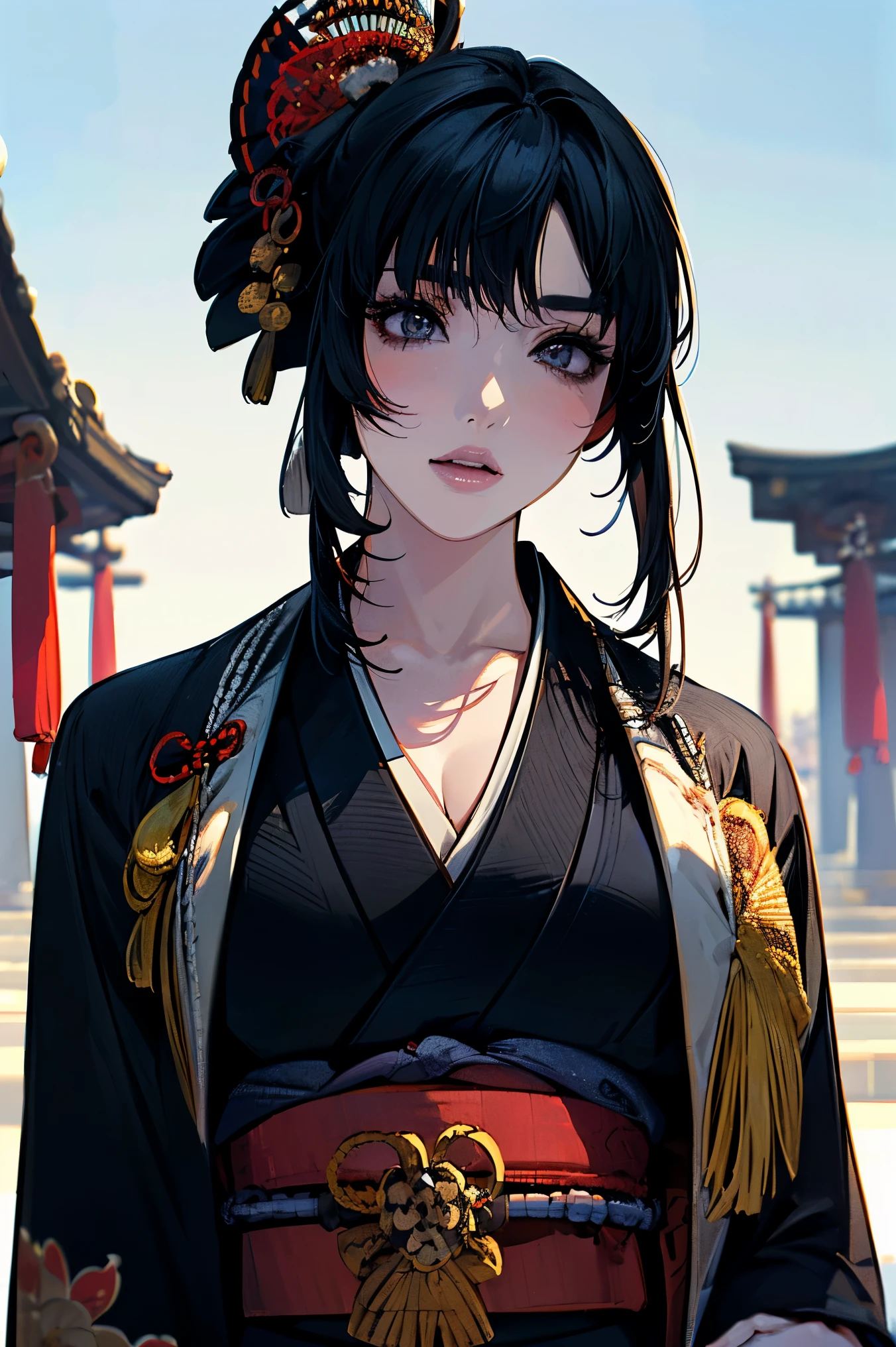 (masterpiece:1.5),beautiful hair,Beautiful Eyes,beautiful lips,Beautiful slender body,Big Breasts,cleavage,(Konno Anna:1.2),(Riho Yoshioka:1.1),(in the Imperial Court:1.3),(Riverside:1.4),bust illustration from the front ,((((the most beautiful woman in the world:1.7)))),(((( kimono,jacket,Taisho Romance:1.5)))),((19-year-old single woman holding a fish in her hand:1.1)),(accurately depicted anatomically correct hands:1.1)black hair,long lashes,Three-dimensional, jewel-like eyes,Very delicate and beautiful CG,2. 5D illustration, Anatomically Accurate Body, (very precise illustration:1.1),(Outdoors:1.4), (wallpaper:1.4),8k