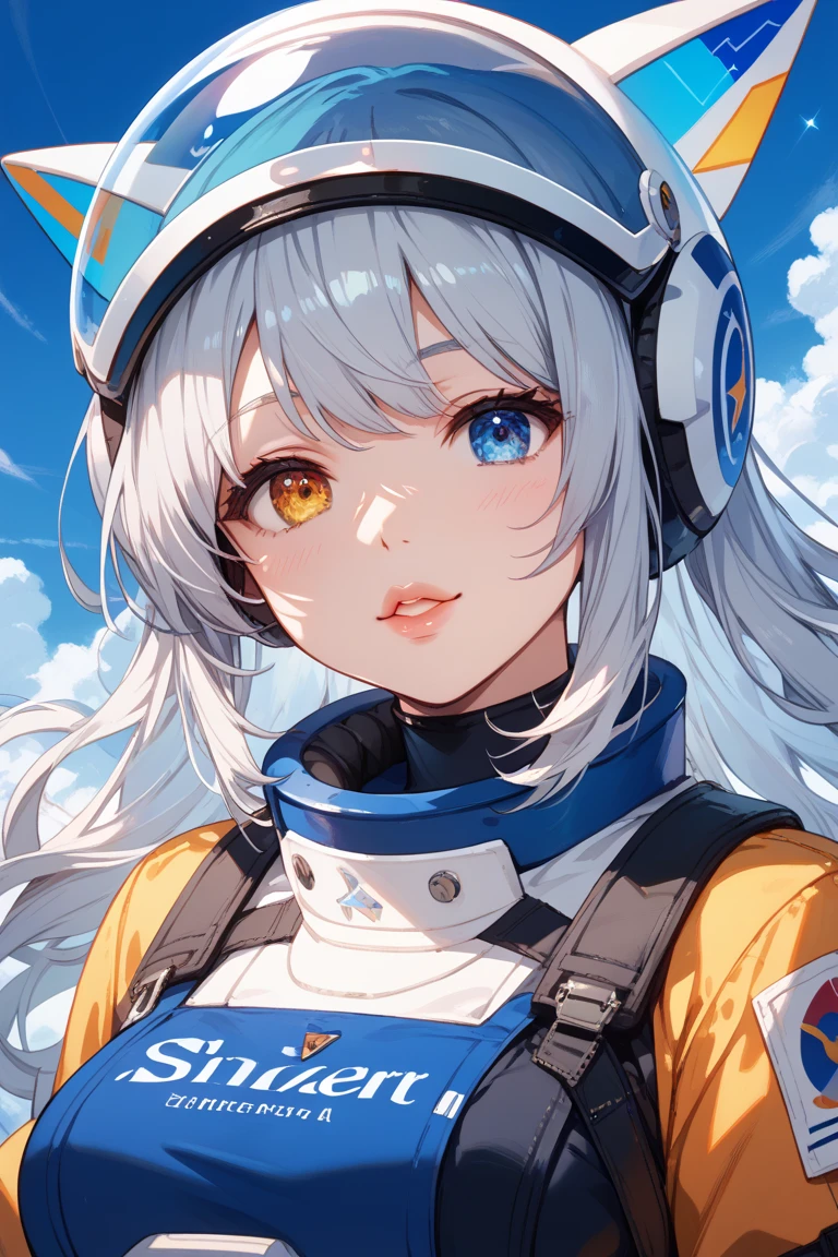 close up of a better masterpiece：1.5)0.pace and astronauts：1.2) (Disheveled silver hair：1.1) (Heterochromia and Yellow and Blue Eyes：1.2) (space helmet：1.0) (Colored stars in the eyes：1.0) (Shining Light：1.1) (thick lips with Nozomi：0.9)