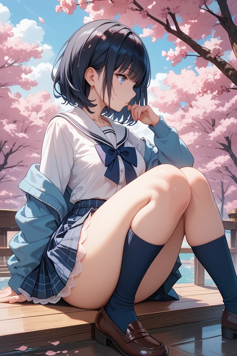 ((masterpiece)), (HQ), (4K), (high detailed), (((best quality))), (detailed face), (beautiful, cute, pretty girl), (slender 18yo teen girl), ((high ponytail)), (blushing:1.5), (bare arms), (white button shirt), ((((dark blue pleated skirt)))), (skinny waist), (skinny thighs), (principal's office), (brown hair), (freckles on face), (view from below), (((legs together))), (((arms crossed))), (((upskirt pink panties))), (((bending knees))), (((sitting)))