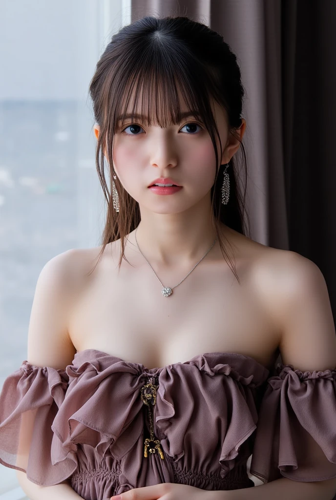 nude, (((Nipples))), (See-through:1.5), Silver lace thong bra,  (((Very elegant and beautiful, Perfect detail, Very detailed))), whole body, The most detailed girl, Written boundary depth, 美しく詳細なwhole body, Thin legs, 1 Girl, 18-year-old, Very short hair, Spiked Hair, Gray and silver hair, Beautiful detailed hair, Perfect Face, Expressionless, Beautiful, detailed, deep eyes, Please open your mouth a little, Delicate arms and hands, Pale skin, Earrings, Beautiful and gorgeous necklace, Colorful background, HD background, Blurred Background, Very delicate and beautiful, masterpiece, (((Highest quality, Very beautiful 8K CG wallpaper))), (((Trendy hairstyles))), (Inside the room,Stylish interior,window),