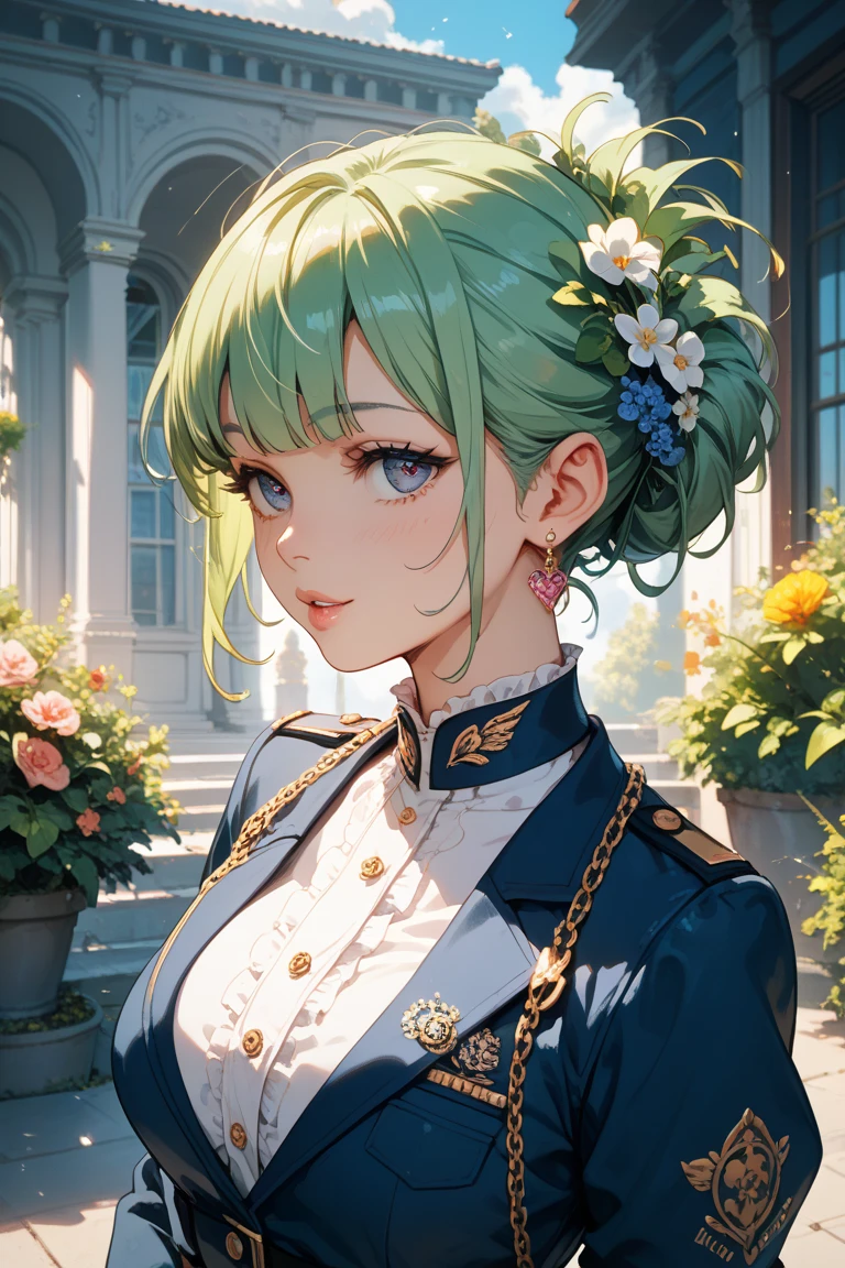 Beautiful woman in uniform pees