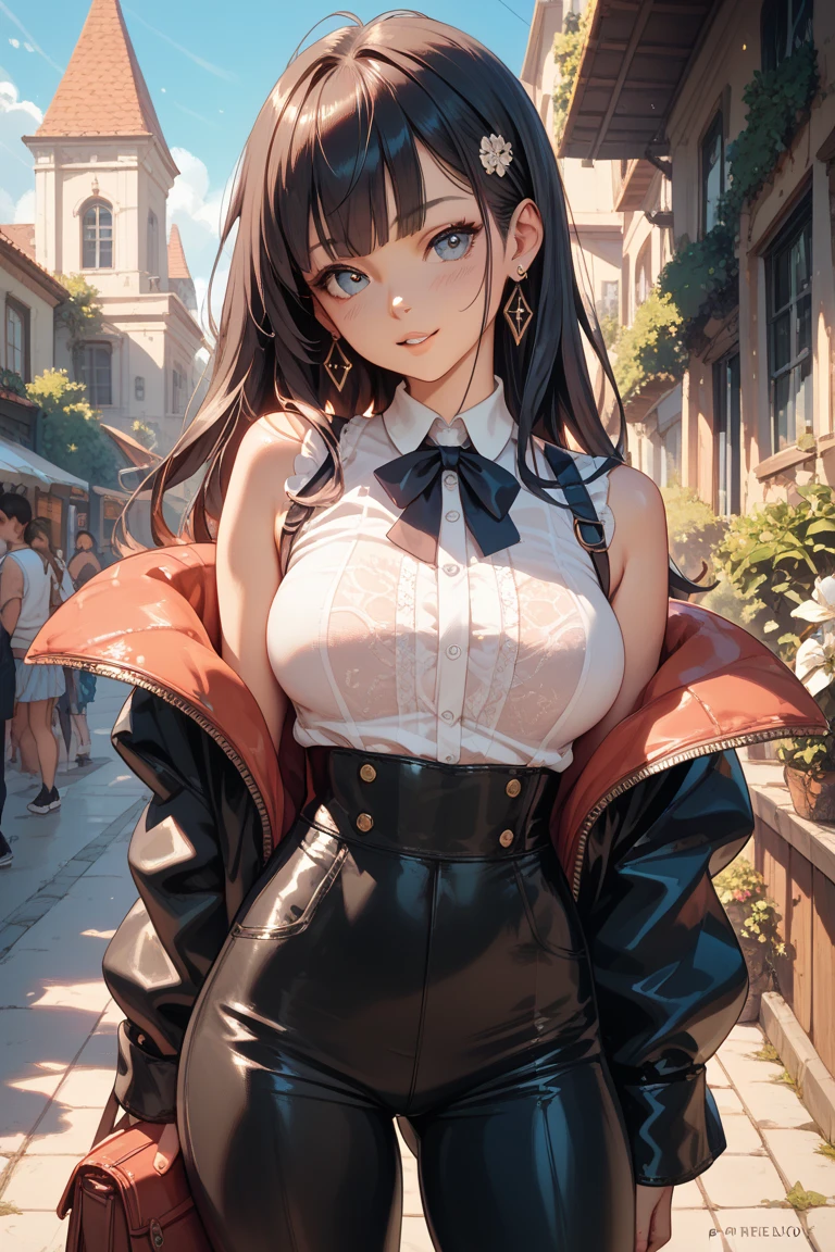 (from below:1.2),(from side:0.9), ((beautiful Face)), (Close-Up:0.6), ((looking at viewer, holding a icecream)),(Italian sweets magazine cover:1.4), highest quality、(real、photorealistic:1.5),(ultra high resolution,dark blue hair,long hair,side ponytail,hair between eyes,bangs, (beret, black jacket, cleavage:1.4, midriff, black perfect medium skirt, black thighhighs, thigh strap, fingerless gloves, single glove:1.2), (double breasted,under bust:1.2), sitting at a table, cute, visual of a cute girl, cute girl, eating cakes, young girl, guweiz, high quality anime artstyle, anime girl, artwork in the style of guweiz, beautiful girl, pretty girl, official artwork,(with sparkling eyes and a contagious smile),her thin pubic hair, looking at viewer, pose muy sexy"