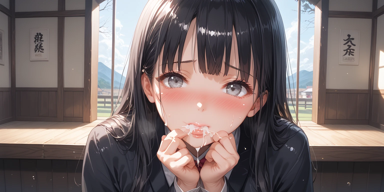 Blow Images、Forced blowjob、Continuous blowjob、middle School girls、Facialされてる、Semen splashing on the face、Semen on face、Upper body only、Hand holding penis、I'm sucking、Extremely thick penis、The penis comes out from the left、Black Haired Beautiful Girl、Naughty lips、Drooling、uniform、White blouse、No bra、Nipples are faintly visible、Collarbone in full view、small breasts with bulge、The moment of 、Facial、Semen is shooting out of my penis、A lot of semen、Semen splatters、Semen splashed on hair、Semen dripping down my forehead、Semen dripping down my cheek、Semen dripping on my chest、Looking up、Watery eye、I'm in tears、Drenched in sweat、classroom、classroomの床に座る、Watching from the side