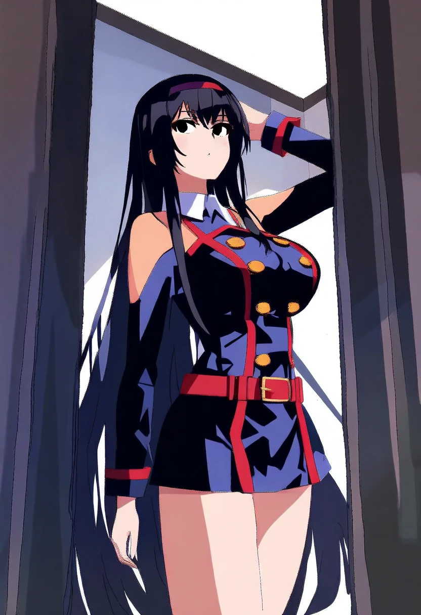 ultra-detailed, Explicit, Beautiful body, Beautiful Nose, Beautiful character design, perfect eyes, perfect face, ultra highres, 4K, beautiful legs, perfect legs, Nice hands, Perfect hand, Masterpiece, Best Quality, Highly detailed, illustration, absurdres, street fighter, doll suit, shadaloo doll, dollsuit, 1girl, solo, expressionless, blank eyes, looking at viewer, red gloves, emotionless, black latex, corrution, mind control, female combatant, full body, hypnotized, unhappy trance, full body suit, ribbed bodysuit, both arms at side, obey, perfect female body, extremely glossy latex, hypnosis, hypnoLora, empty eyes, Mind control device, poses, brainwashed, submissive_pose, Slave, hat, necktie, stand up straight, standing, standing at attention, belt, fighting stance, latex, garter belt, thighhighs, black hair, long hair, white skin, blue eyes,  
in spectre, yuki onna