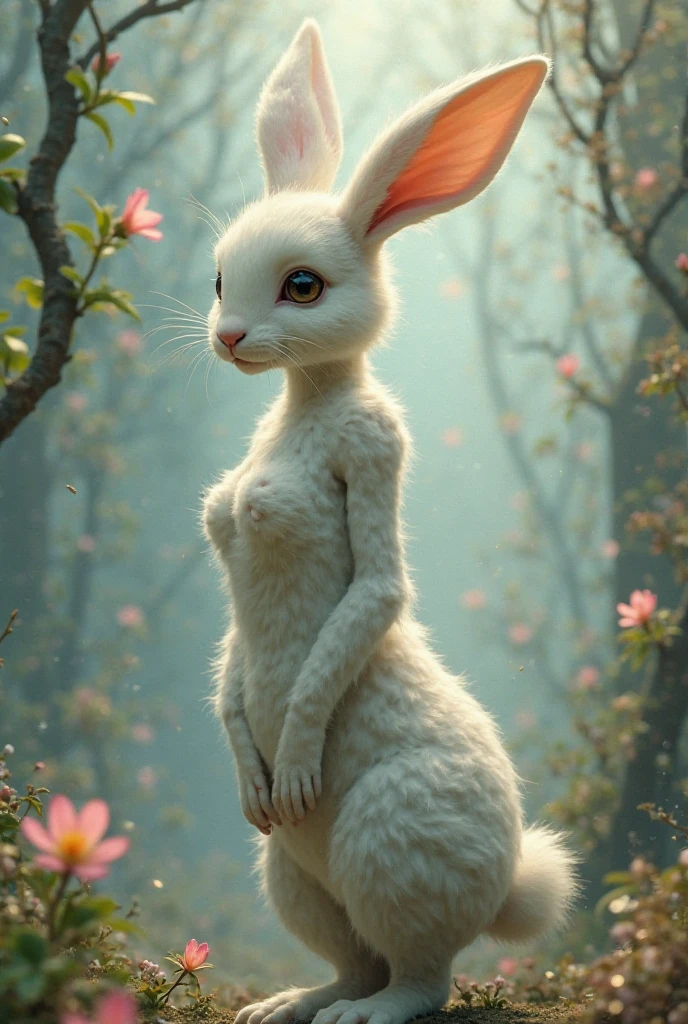 (masterpiece), Realistic, Cinematic Light,Made with fresh plants,the scene's lighting highlights the girl's features、adding depth to the overall composition。. The Cinematic Light casts intriguing shadows, Rabbit woman、giving the image a dramatic atmosphere.Bunny girl