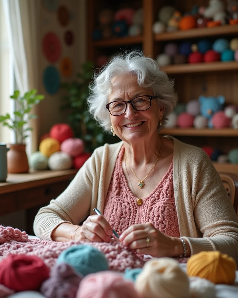 Artisan woman creating pieces in Knitting in her studio