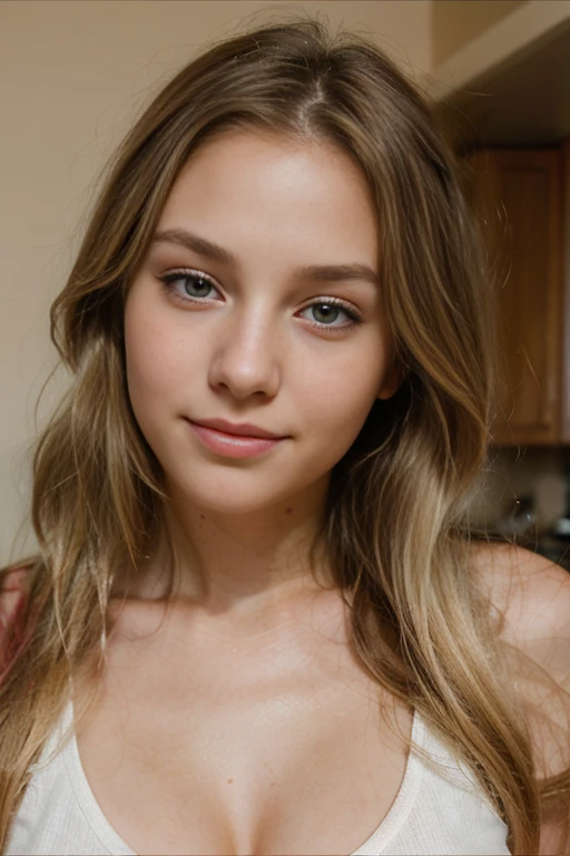 Symmetrical, High Detail RAW Color Photo Professional Photo, [:( High Detail Face: 1.2): 0.1], chloe grace mortez 18 year old female model, pores, real skin, large breast focus, shining eyes, looking at the audience, lens flare, shadow, bloom, natural lighting, hard focus, film grain, photographed with a Sony a9 II Mirrorless Camera, realistic, post-processing, maximum detail, beautiful thin blonde teen, large breasts