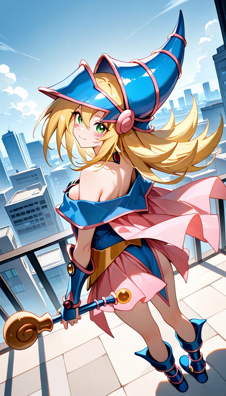darkmagiciangirl, Maga Oscura, pelo rubio, gargantilla, (ojos verdes:1.5), pelo largo,
ROMPER bare shoulders, calzado azul, rubor, rubor stickers, escote, clavicle, Monstruo de duelo, tiene, fuera del hombro, pentacle, wizard tiene, (ropa azul:1.5),
ROMPER looking at viewer,
ROMPER outdoors, ciudad,
ROMPER (obra maestra:1.2), Mejor calidad, high resolution, fondo de pantalla de unidad 8k, (illustration:0.8), (hermosos ojos detallados:1.6), cara extremadamente detallada, perfect lighting, CG extremadamente detallado, (manos perfectas, perfect anatomy),