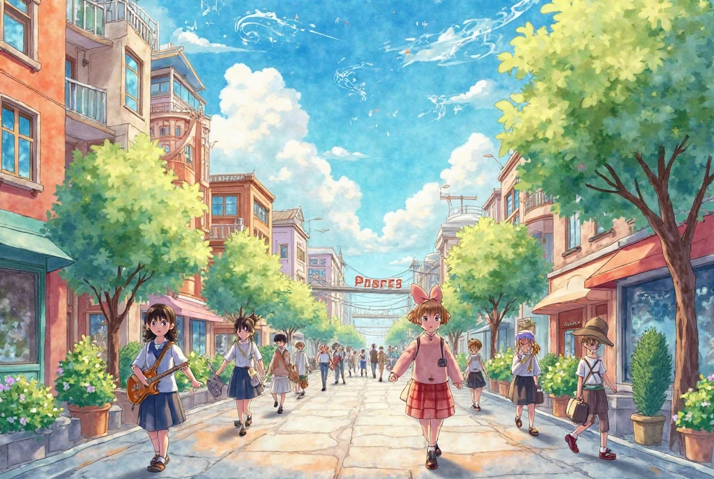 (((watercolor，anime)))　

音楽の街
街中に音楽が溢れている

watercolor，anime
watercolor，anime
