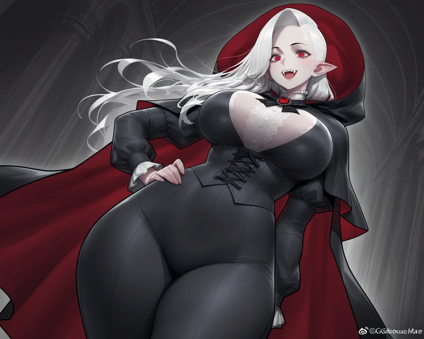 Gothic, huge chest, tall woman, curved, f, long hair, christian, alone, catholic, latin cross,, forest city, plants, walking, smile, smile, ,fur clothes, wizard, medieval, village,tights, portrait, long skirt, long dress, flip-flops, , huge breast, , , 1gir,1character, walking,long skirt, red eyes, pointy nose,long nose
