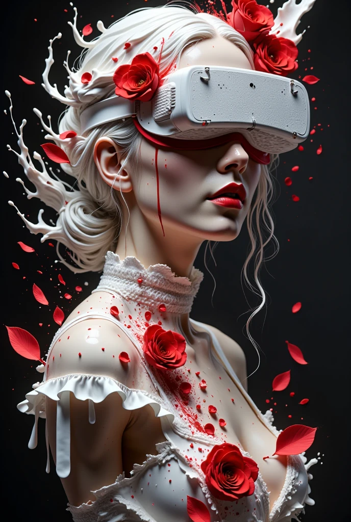 AR headsets, long dress, Creative lace eye mask, Create a futuristic sci-fi masterpiece with the best quality using Unreal Engine 5 rendering. Employ cinematic lighting and camera angles to enhance the film-like effects. Focus on intricate details and HDR for a realistic look. Render in UHD and 8K resolution for a stunning CG wallpaper, ensuring every element is vivid and crisp.