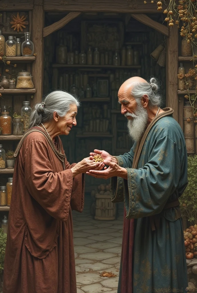 One day, the old woman went to a herbal doctor. The herbal doctor gave her some medicine.