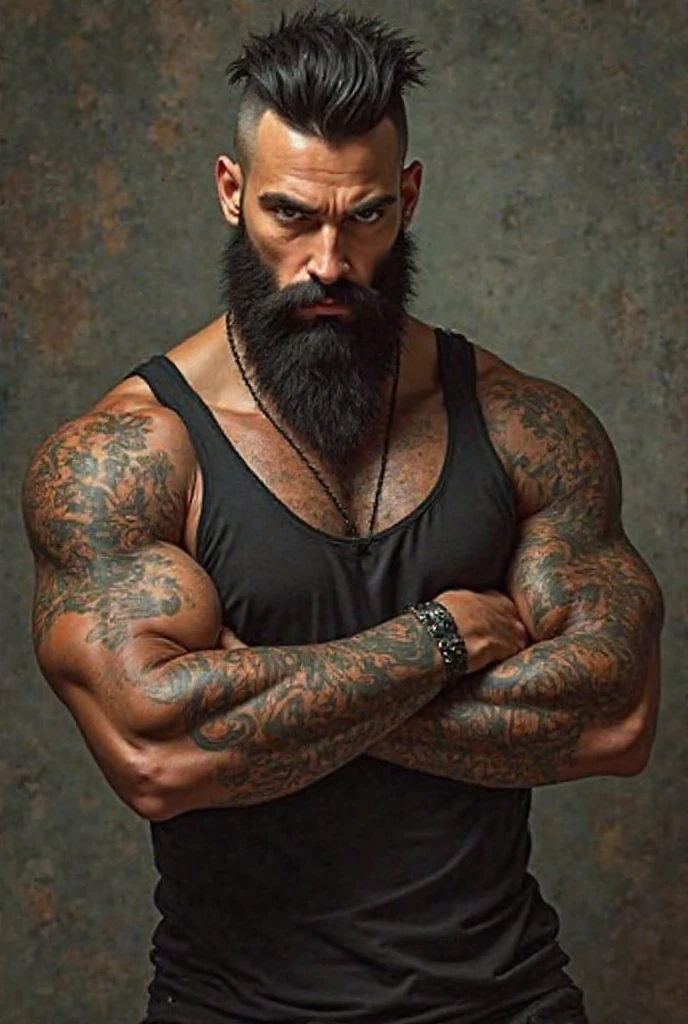 MAN 40 YEARS OLD WITH BEARD AND TATTOOS SHIRTLESS WEARING JEANS IN A DARK ALLEY