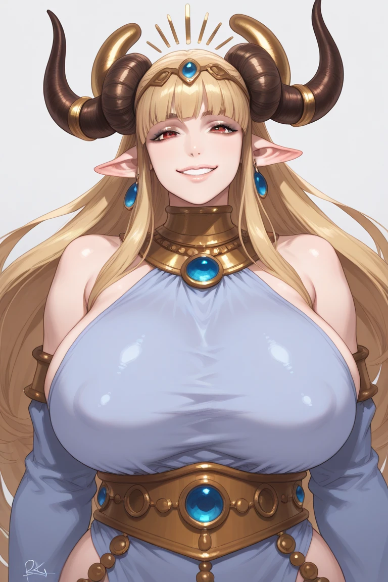 (masterpiece, best quality), intricate details,
1girl, 1girl,short hair,blonde hair,jewelry,earrings,pointy ears,bare shoulders,green eyes,strapless,bracelet,dress,strapless dress,circlet,collarbone, (giant breasts:1.6), sitting down at table