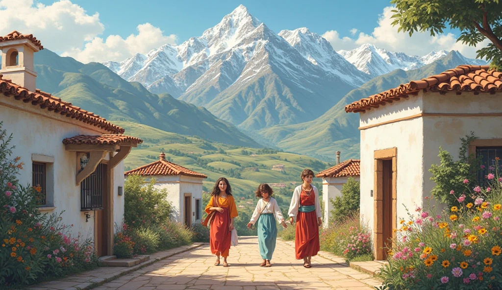 Visual: Spanish mountains, small villages, smiling families moving in.*