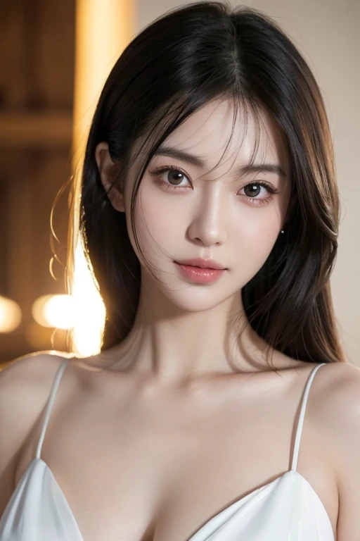 high quality work,Realistic artwork,Ultra Premium Graphics,8K HD CG Works,High quality graphics,High-definition and elaborate CG work,10x pixels,Ultra-fine detail:1.1,Advanced Technical Details:1.1Realistic photo effects,Indoor lighting effects:1.5,Natural soft light:1.5. Light effects(Virtual Light Effects:1.8),Ultra-high resolution,Clear Eyes,Double eyelids are beautiful, Pretty face, The face shape is perfectly balanced, ハイパーフォトrealism, Cinema Lighting, Projected Inset, Surrealism, masterpiece, realism,Great cleavage,