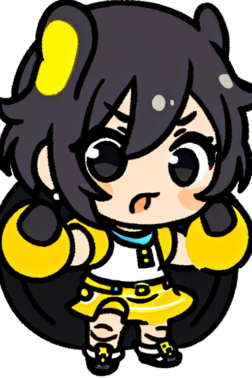 Obra maestra, La mejor calidad, panda,jumping,Xiangling \(Impacto de Genshin\), 1girl,They are smiling,cabello azul,pelo corto,cejas gruesas,clip para el cabello,Anillos para el cabello, trenza,ojos amarillos,Noche, cara, boca abierta, uvula, boca, lengua, lengua fuera,