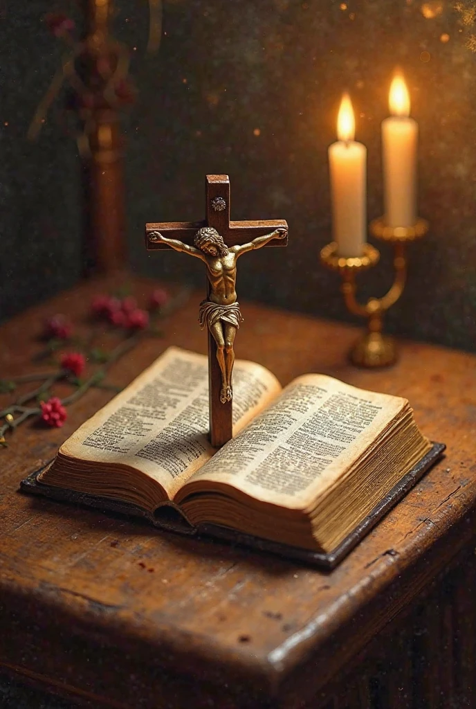 Cross above the bible being shared
