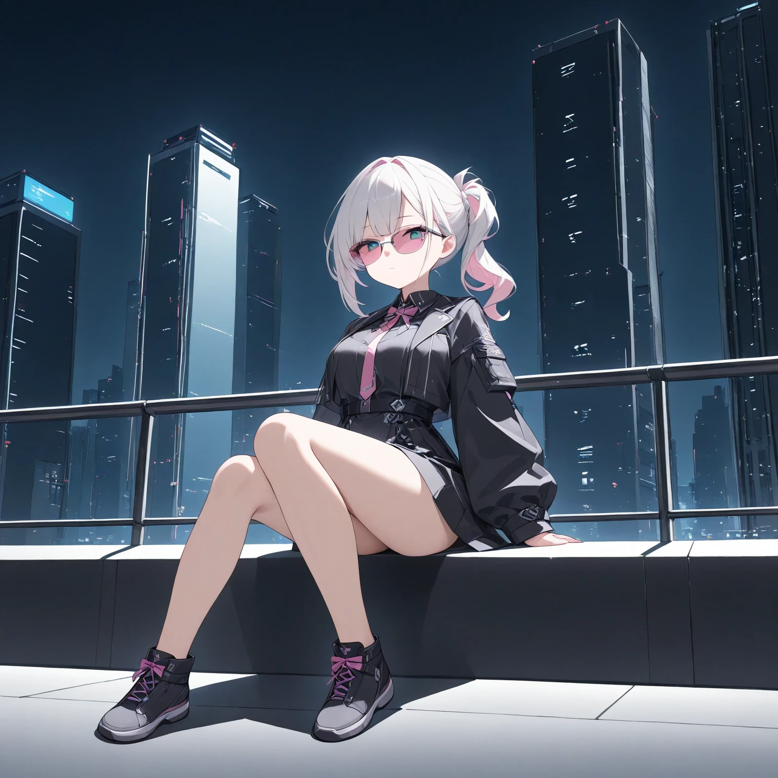 There is a woman sitting on the windowsill overlooking the city,cyberpunk anime girl,Cyberpunk 2 0y。 o Model Girl,Highly detailed shot of a giantess,real life anime girls,Fantasy cyberpunk girl,Realistic anime girl rendering,Set on a Tokyo rooftop,Cyberpunk beautiful girl,Realistic animation,女性cyberpunk anime girl,Anime style mixed with Fujifilm