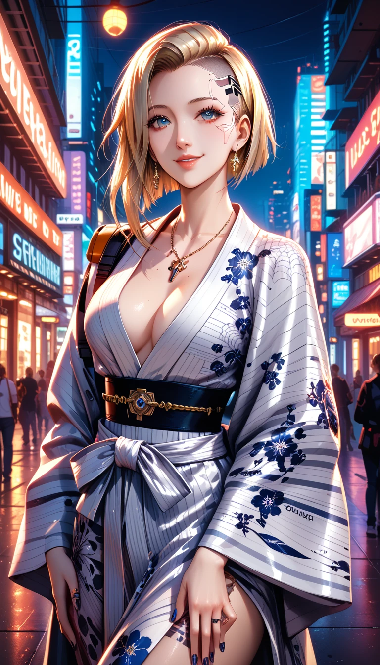 Wearing intricate cyberpunk streetwear, beautiful, girl, detailed portrait, 4 thousand., bright color, conceptual art, Cinematic and dramatic atmosphere, sharp concentration,  volumetric lighting, cinematic lighting to hang a yukata on your shoulder, Studio Quality,score_9,score_8_up,score_7_up,masterpiece,top quality,Perfect Anatomy,とてもbeautiful,Official Art,8k
