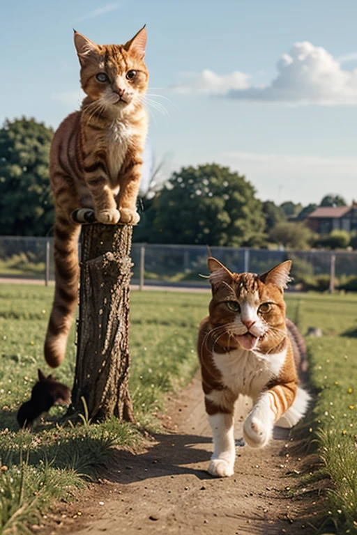 шедевр, Лучшее качество, lynx animal, wolverine animal and fox animal running in forest with a crow bird flying over them