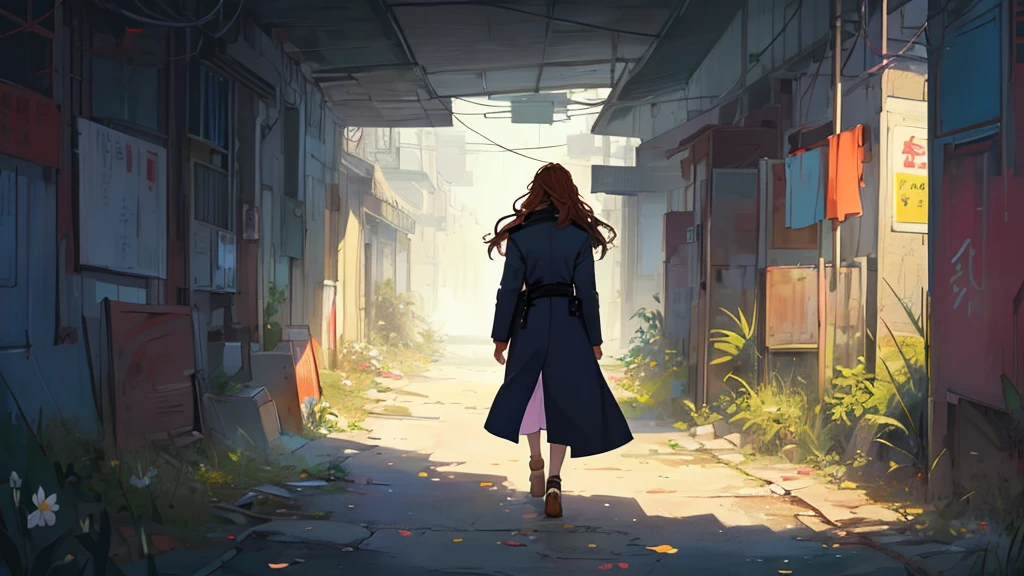 masterpiece, best quality, detailed, highly detailed, ultra detailed, extremely detailed CG, high resolution. 8K, unity 8k wallpaper, beautiful,  
beautiful mechanics, super detailed skin, detailed beautiful eyes, detailed beautiful face, detailed beautiful face and eyes, very detailed background, highly detailed background, elaborately designed clothes,  
BREAK painting style, anime style,  
BREAK person, 30 years old beautiful woman, reddish-brown long hair, fair skin, sharp eyes, elegant  features, farewell symbolism, walking away from the past, sense of transition,  
BREAK clothing, modern casual with subtle futuristic elements, simple coat or jacket fluttering in motion, soft colors suggesting distance and detachment,  
BREAK background, symbolic landscape expressing an era of upheaval, blending urban decay and digital elements, soft light filtering through fragmented data layers,  
BREAK behavior, slowly walking away into the distance, moving toward the screen’s background, subtle motion in the hair or coat,  
BREAK  expression, unseen or turned away, emotionally distant, suggesting quiet farewell and resolve,  
BREAK composition, girl, solo, waist-up shot, left side of the image, facing right, walking away perspective,
