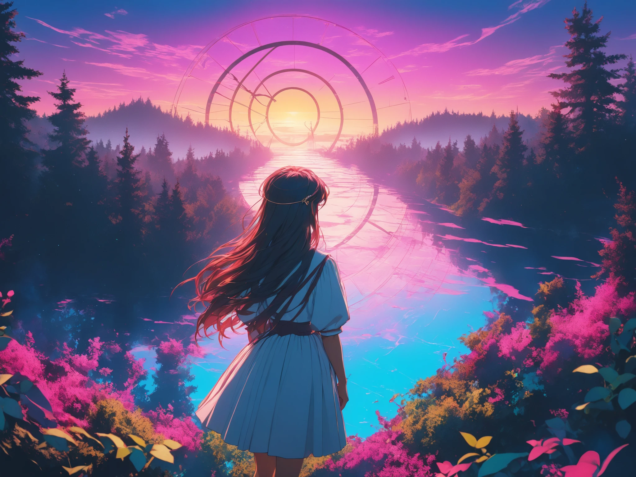 (Shoujo Kakumei Utena Style shadow picture:1.5),(sシルエット) ,(vaporwave:1.5),Cyber nostalgia explosion,Glitch Effects,pink gradation, (masterpiece, best quality:1.2, 8k,16k,high-resolution,(Mirror clock:1.3)（Dark Forest:1.3),Fantasy World、It suddenly happened one day, and the beginning was a letter, and the sender lived a long time ago, such a mysterious encounter

There are things like this in my time now, and we live like this, a romance that somehow blossomed while we were putting it into letters and communicating with each other

Words spelled from each of our worlds that we will never meet without even knowing how to solicit feelings

I'm always waiting impatiently for your words, I live in a different era, but I want to communicate with you over and over again if your wishes come true, I want to meet you because it's fine at first sight because I like you

What I suddenly remembered was the era you live in, what will happen tomorrow, if I have to tell you sad things, please wake up, miracle

Passing by and the changing seasons, letters that have been interrupted since then, only words that don't arrive anymore tighten my heart

I'm still walking in the future that you wanted to see 100 years far away, now I'm still walking, the letter that arrived to me with painful feelings in my heart looks familiar and the characters I've been waiting for

It's the last love letter you wrote to me beyond that day, I'll hold on to the proof that you lived in your time even after eight generations, and I'm going to tell you all that I see in my time someday