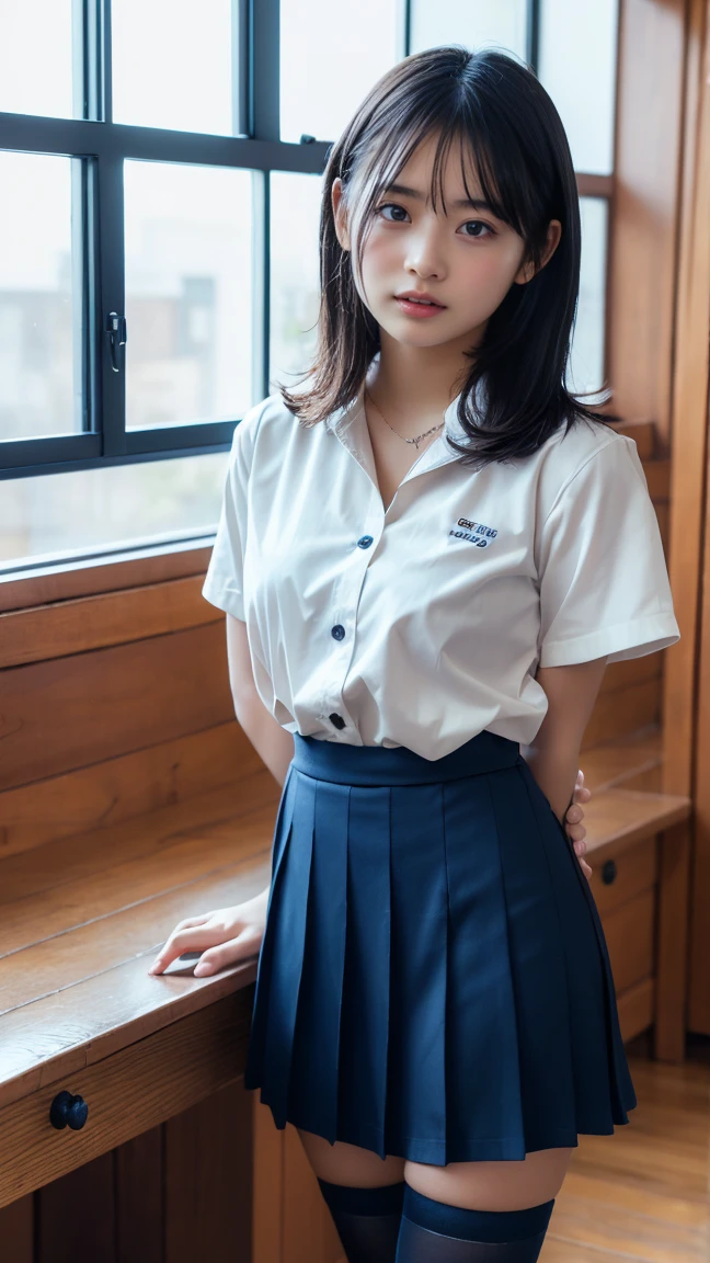 Highest quality、Realistically、Glowing Skin、Japanese women、Early 20s、Gravure idol、Her Room、Spread your legs wide、Sweets-themed uniform、shirt、Uniform skirt、underwear、Good body、Tempting、