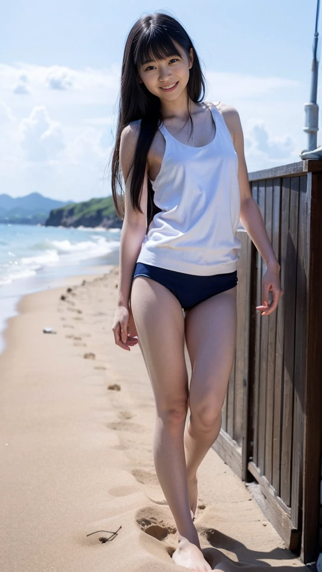 Japan people in their 20s、Long-haired woman、In a white bikini、Standing alone on the seaside