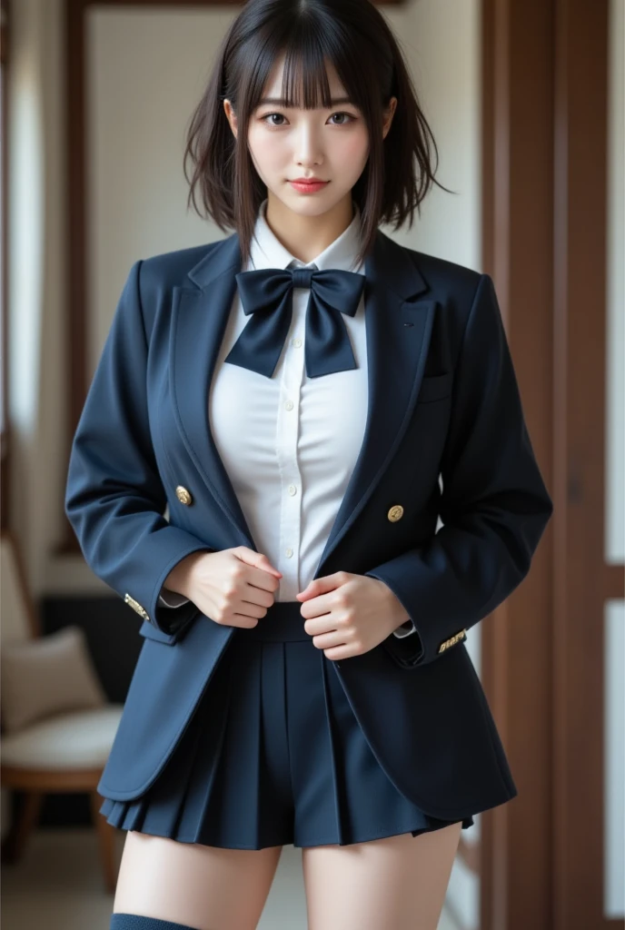 ((panty shot:1.5)) ((big breasts:1.2)) ((on the bed:1.2)) ((sleeping:1.3)) ((dark blue mini skirt:1.2)) ((close-up:1.2)) best quality,masterpiece,ultra high res,(photorealistic:1.4),raw photo,(Authentic skin texture:1.3),(film grain:1.3),panorama,character portrait,very wide shot,narrow waist,cowboy shot,(in the dark, deep shadow, low key, cold light,) night,(()),streaming tears,,dust,Tyndall effect,(expression),1girl,beautiful detailed eyes and face,white jabot,brown eyes,((salor school uniforms:1.3)) ((stylish bedroom:1.4)) ((brown hair:1.2)) ((long hair)) ((half french and half korean:1.3)) ((in my house:1.2)) ((open legs:1.3))
