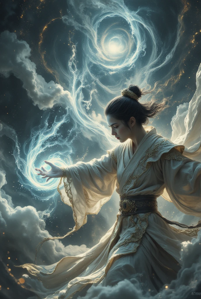 beautiful, gorgeous, Chinese, girl, short hair, battle monk, white chi energy, combat clothes