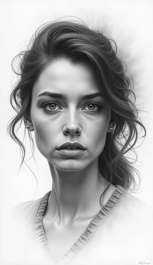 Create me an image of a woman in adversity drawn in pencil