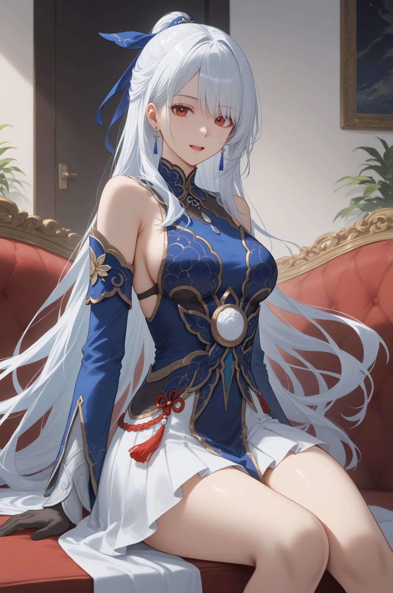 (Enrich the picture,Masterpiece level quality)Beautiful 8K CG artwork,Goddess-like posture,Kneeling exercise,Slim and soft,Translucent skin,White hair、The beauty of extra-long hair, Super Long Straight Hair,The skin is fair and juicy,Big breasts erotic uniform,Perspective Part 1.2x enhanced silhouette effect,Exquisite transparent blues pattern in pajamas,The details are intricate and exquisite,The background is slightly blurred,Charming and lustful leg seduction,Drool,Extra-large big breasts,Blush,Japan goddess,Perfect body slim curves,
